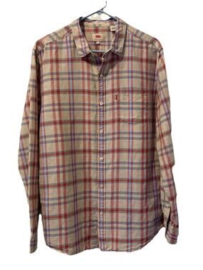 Levi’s Shirt Mens XL Slim Fit Multicolor Plaid Long Sleeve Button Linen Cotton